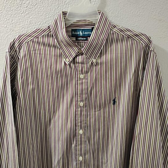 Ralph Lauren  -L- 16.5 NECKS   Men' casual button downs, wine ,gold white colors - Picture 3 of 7